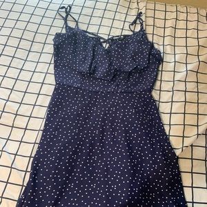 Blue Polkadot short dress with flare